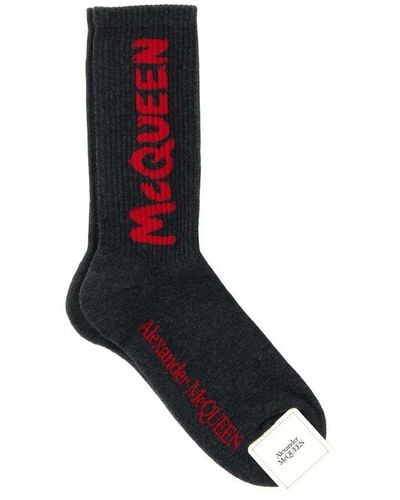 Alexander McQueen Logo Intarsia-knit Socks - Black