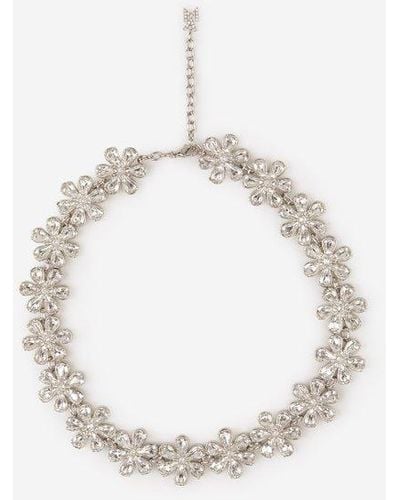 AMINA MUADDI Crystals Flowers Necklace - White