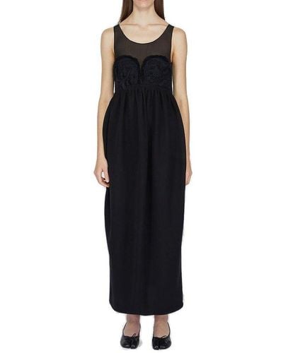 Maison Margiela Sheer Panelled Sleeveless Midi Dress - Black