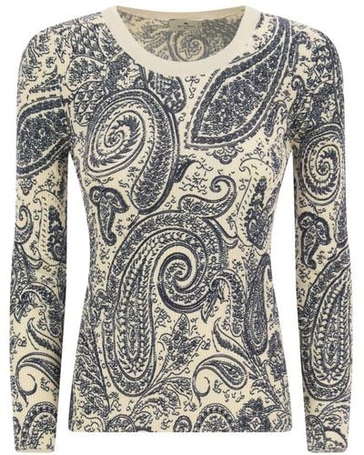 Etro Crew-Neck Jumper With Paisley Pattern - Grey
