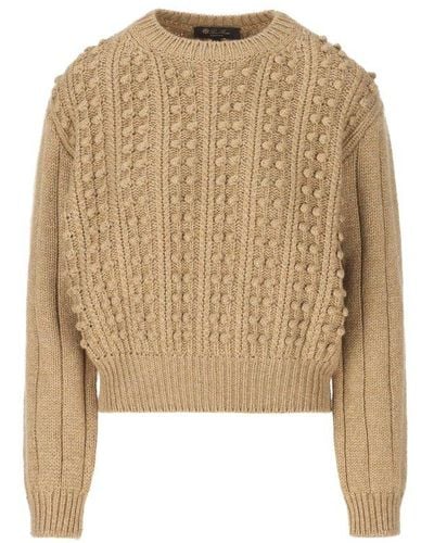 Loro Piana Stud Knitted Crewneck Sweater - Natural