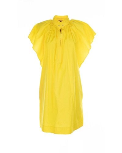 Max Mara Studio Ruffled Short-sleeved Dress - Yellow