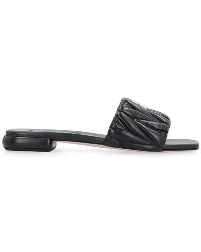 Miu Miu Leather Slides - Black