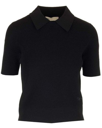 Tory Burch Cropped Collared Shirt - Black