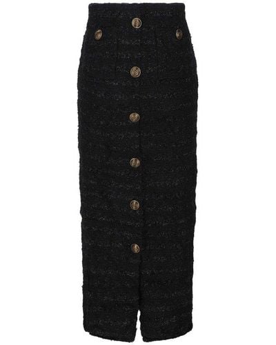 Balenciaga Buttoned Tweed Skirt - Black