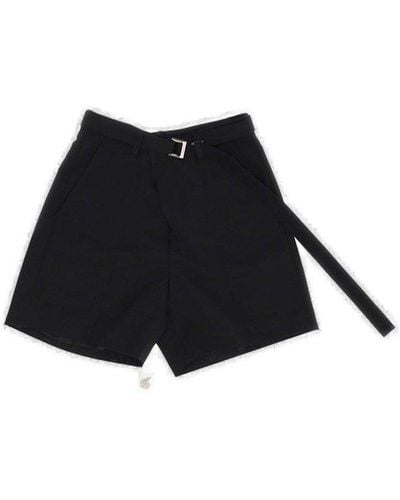 Sacai Logo-engraved Belted Bermuda Shorts - Black