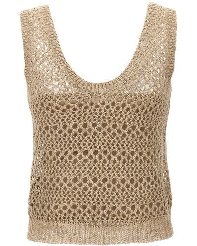 Brunello Cucinelli V-neck Knitted Tank Top - Natural
