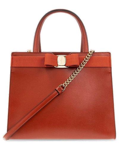 Ferragamo Vara Bow Medium Top Handle Bag - Red
