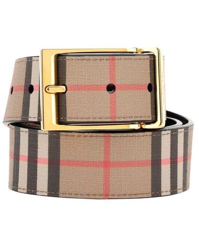 Burberry Checked Pattern Buckle Belt - Natural