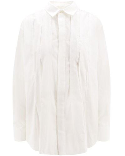 Sacai Collared Pleated Long-sleeved Shirt - White