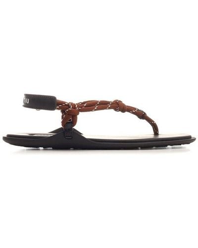 Miu Miu Round-toe Cord-strap Sandals - Brown