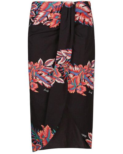 Pinko Floral Printed Midi Wrapped Skirt - Black