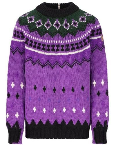 3 MONCLER GRENOBLE Jacquard Crewneck Jumper - Purple