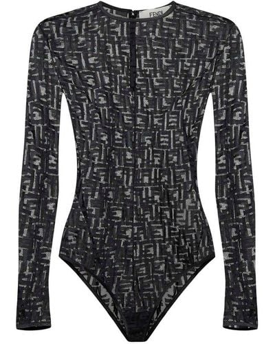 Fendi Ff Lace Bodysuit - Black