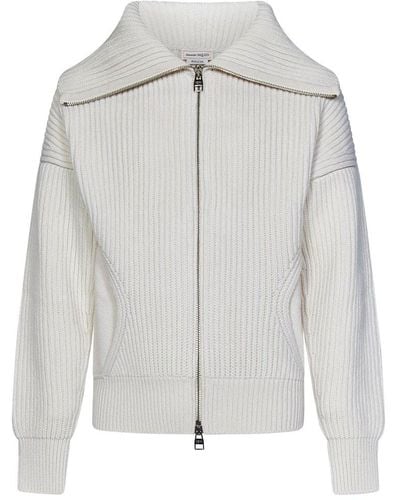 Alexander McQueen Rib-knit Zip-up Cardigan - White
