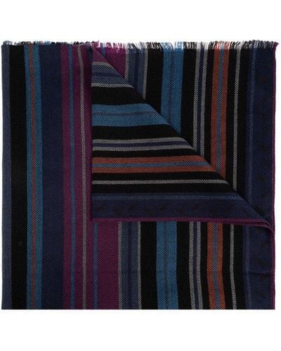 Paul Smith Striped Pattern Scarf, - Blue