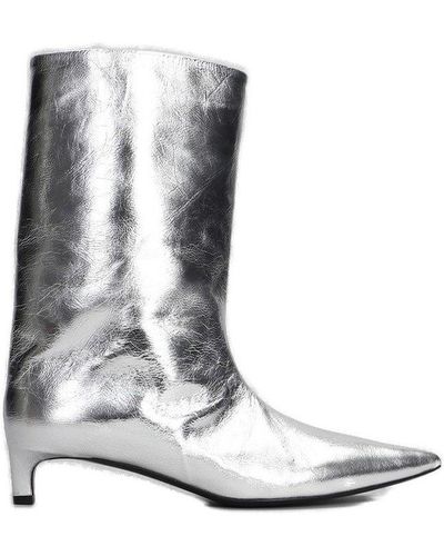 Jil Sander Metallic Effect Pointed Toe Ankle Boot - White