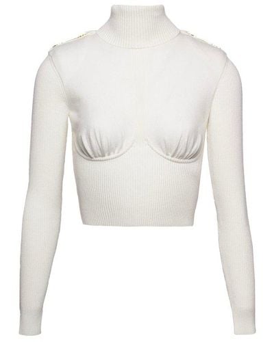 Elisabetta Franchi Roll-neck Horsebit Knitted Jumper - White