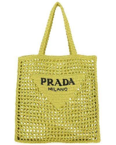 Prada Acid Green Raffia Shopping Bag - Yellow