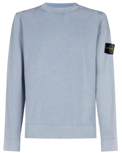 Stone Island Logo Patch Knitted Sweater - Blue