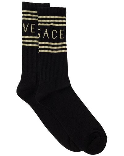 Versace Socks With Logo, - Black