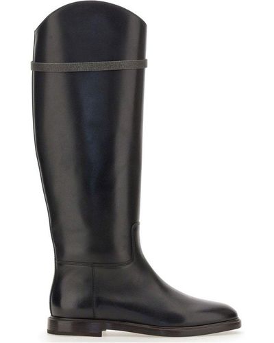 Brunello Cucinelli Bead-embellished Leather Knee Boots - Black