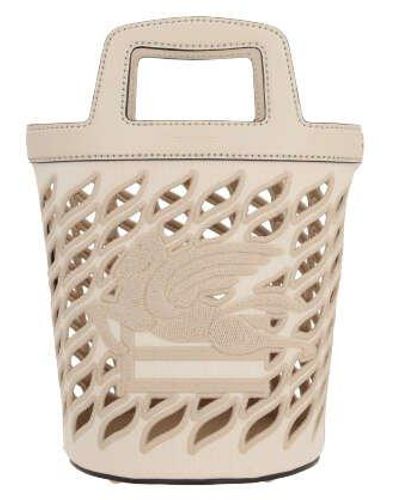 Etro Logo Embroidered Cut-out Detailed Bucket Bag - Natural