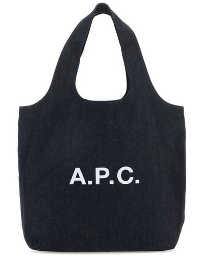 A.P.C. Logo Printed Large Tote Bag - Blue