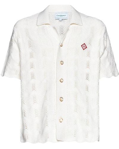 Casablanca Short-sleeved Crochet Knitted Shirt - White