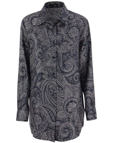 Etro Silk Shirt With Paisley Print - Grey
