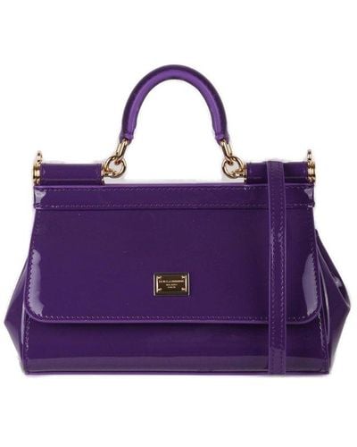 Dolce & Gabbana Small Sicily Patent-leather Bag - Purple