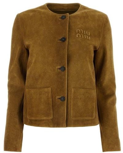 Miu Miu Crewneck Button-up Jacket - Green
