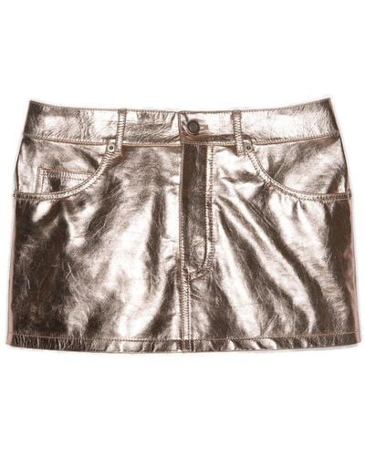 Saint Laurent Lamé Leather Mini Skirt - Metallic