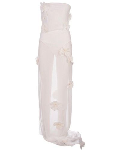 Jacquemus Floral Embroidered Asymmetrical Maxi Dress - White