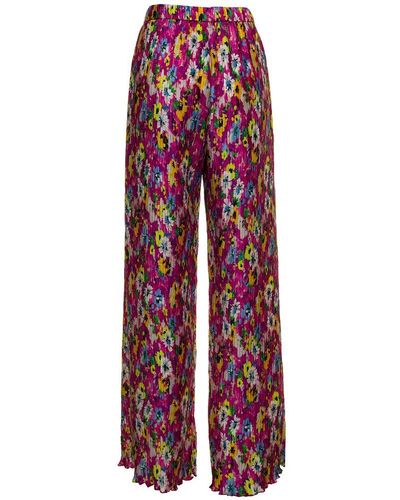 MSGM Floral Printed Pleated Pants - Red