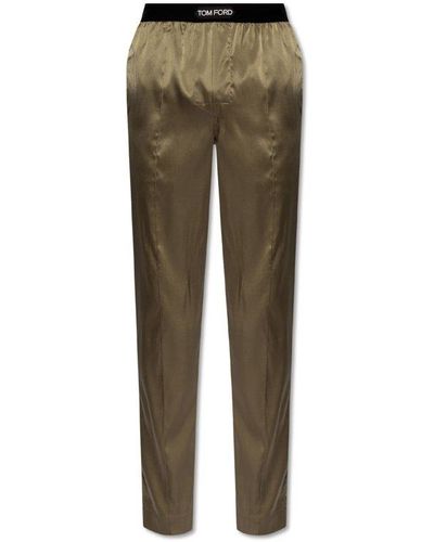 Tom Ford Logo Waist Satin Pyjama Trousers - Green