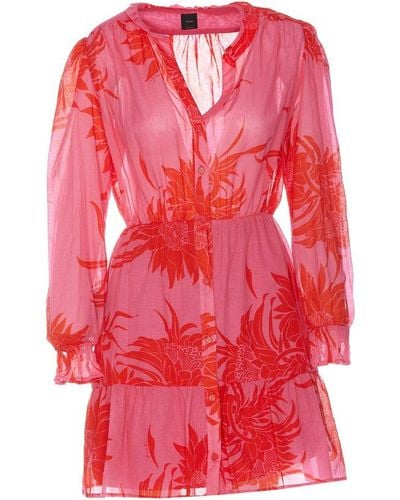 Pinko Macroflower Print Short Dress - Red