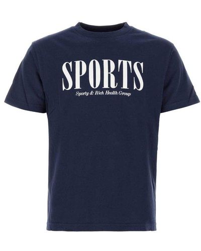 Sporty & Rich Logo Printed Crewneck T-shirt - Blue