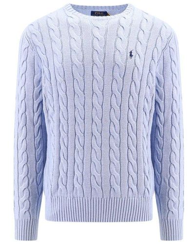 Polo Ralph Lauren Logo Embroidered Cable-knit Jumper - Blue