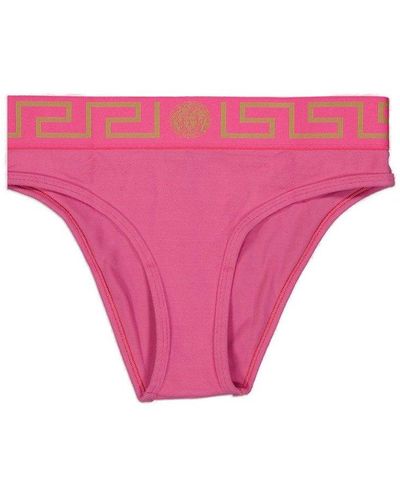 Versace Logo-waistband Stretched Bikini Bottoms - Pink
