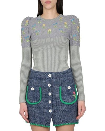 Cormio Oma Floral Embroidered Sweater - Gray