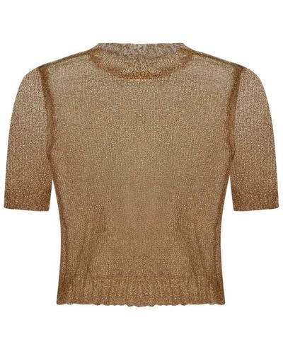 Maison Margiela Short-sleeved Sheer Knitted Top - Brown