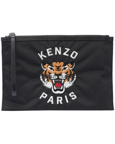 KENZO Tiger Embroidered Zip-up Pouch - Black