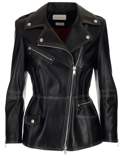 Alexander McQueen Leather Outerwear Jacket - Black