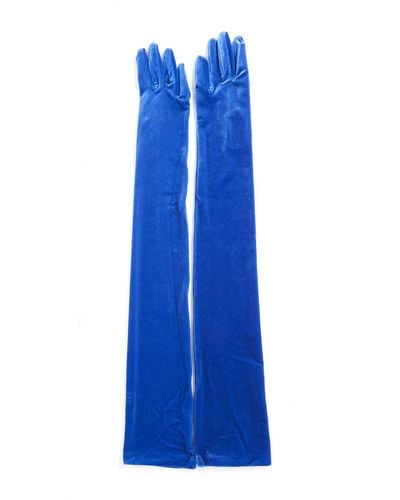Balenciaga Long Velvet Gloves - Blue