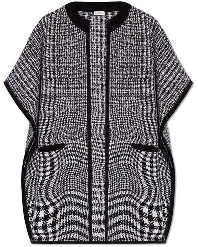 Burberry Short-sleeved Houndstooth-pattern Crewneck Cape - Grey