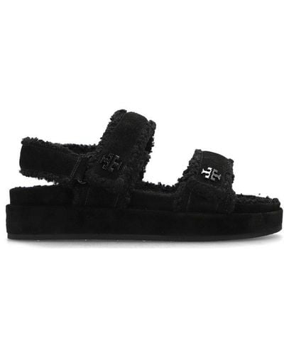 Tory Burch Kira Faux Fur-trimmed Suede Sandals - Black