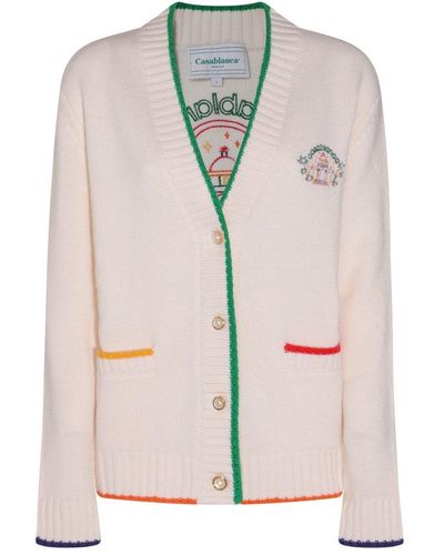 Casablancabrand White And Multicolour Wool And Cashmere Blend Logo Cardigan - Pink