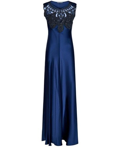 Alberta Ferretti Satin Embroidery Long Dress - Blue