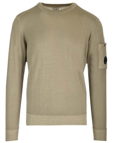 C.P. Company Lens-detailed Crewneck Knitted Sweater - Green